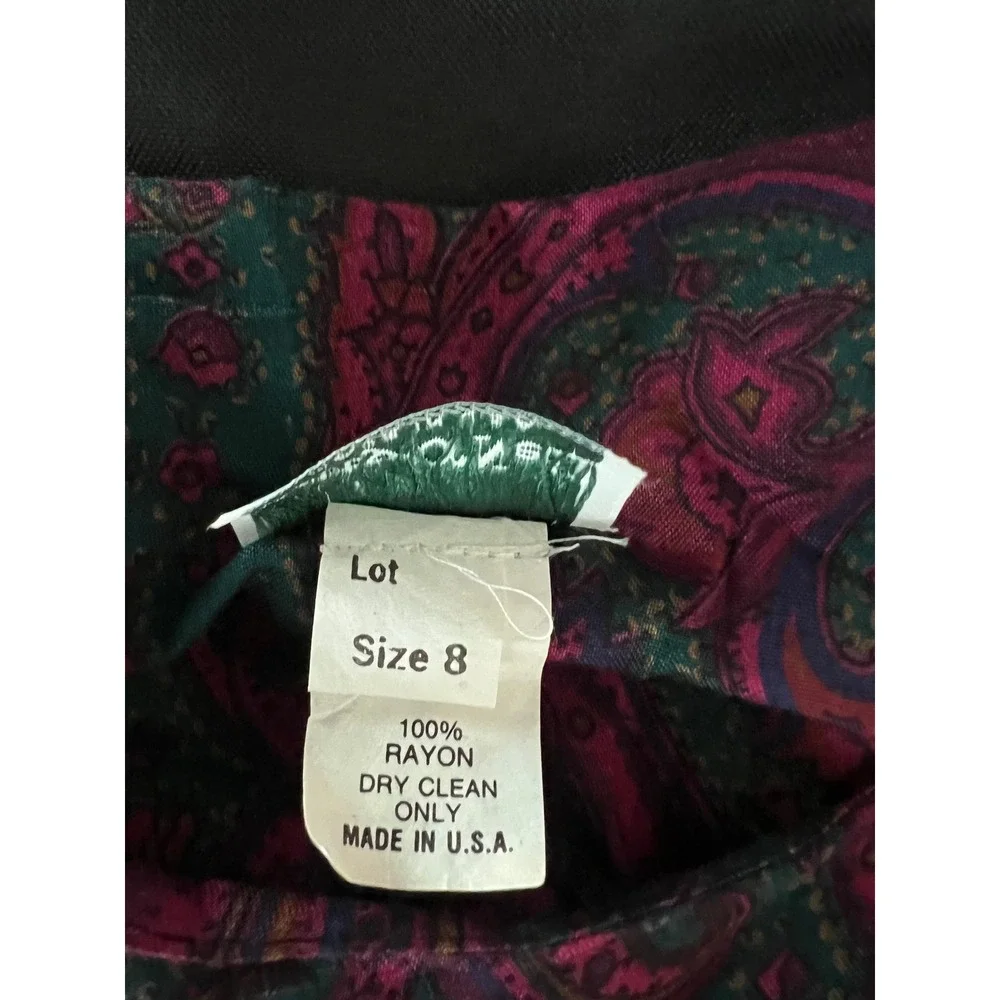 Patty O'Neil Vintage Paisley Dress Set with Cropped Jacket and Belt Pink Green 8